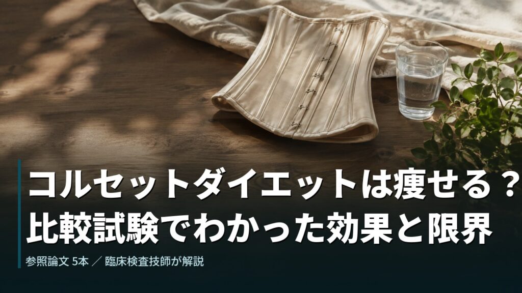 木のテーブルに置かれたコルセットとリネン。コルセットダイエットは痩せる？比較試験でわかった効果と限界
