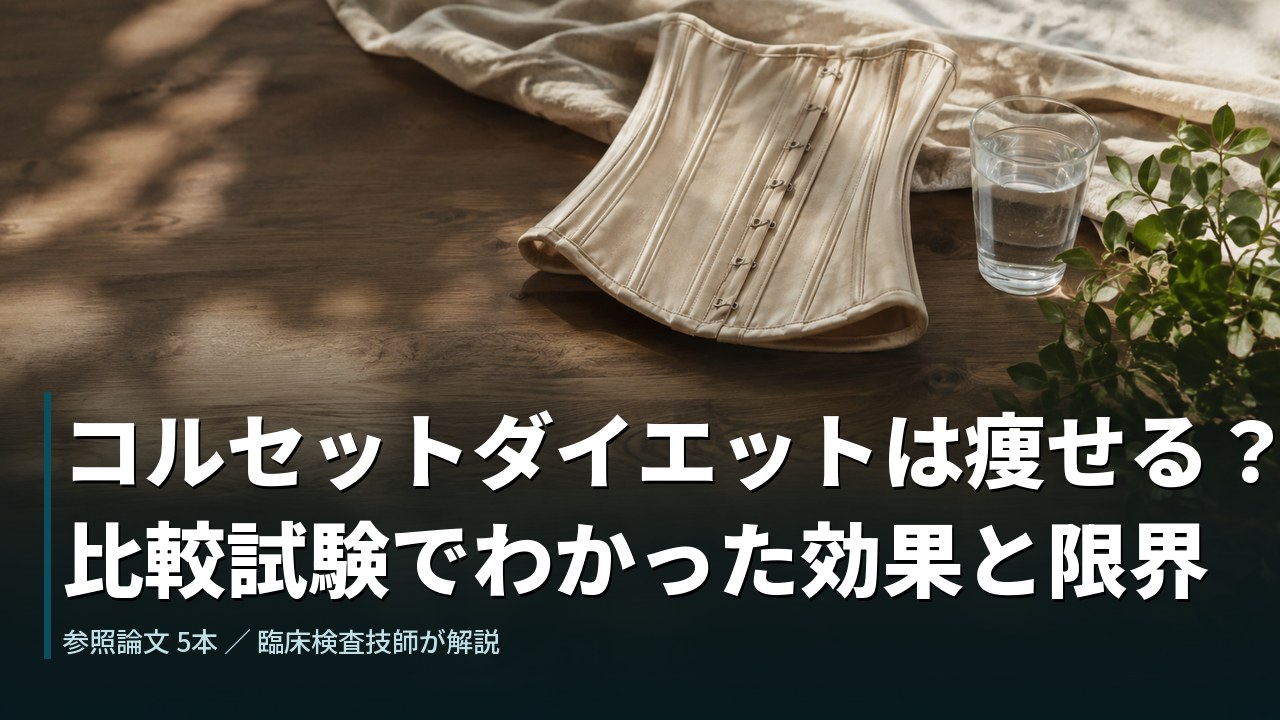 木のテーブルに置かれたコルセットとリネン。コルセットダイエットは痩せる？比較試験でわかった効果と限界