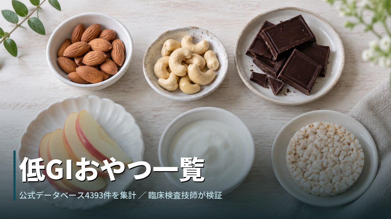小皿に分けられたアーモンド・カシューナッツ・ダークチョコレート・りんご・プレーンヨーグルト・せんべいを真上から写した写真